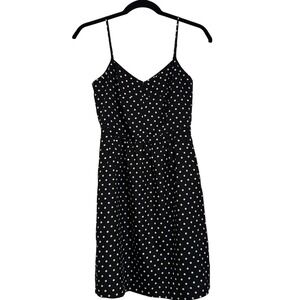 J.CREW Womens Polka Dot Mini Dress Size 0 Black White Spaghetti Strap V-Neck